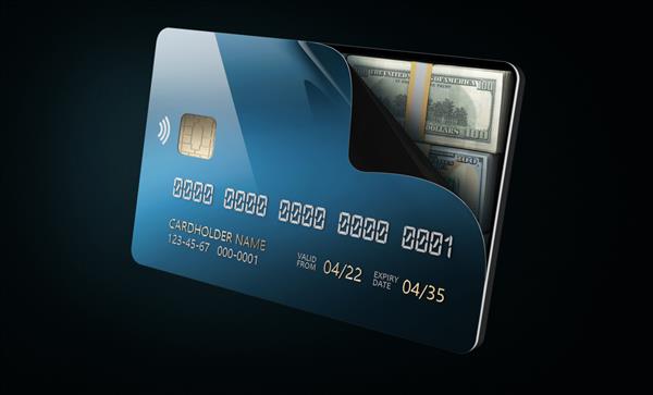 کارت اعتباری باز با مسیر برش اسکناس های دلاری شامل رندر سه بعدی است