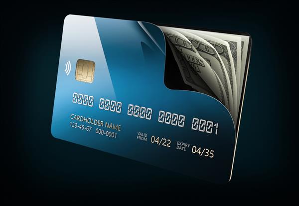 کارت اعتباری باز با مسیر برش اسکناس های دلاری شامل رندر سه بعدی است