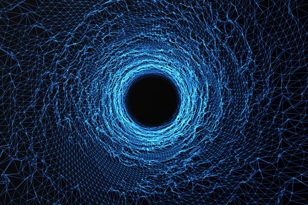 کرم چاله کیهانی مفهوم سفر فضایی تونل قیفی شکل که می تواند یک جهان را به جهان دیگر متصل کند رندر سه بعدی