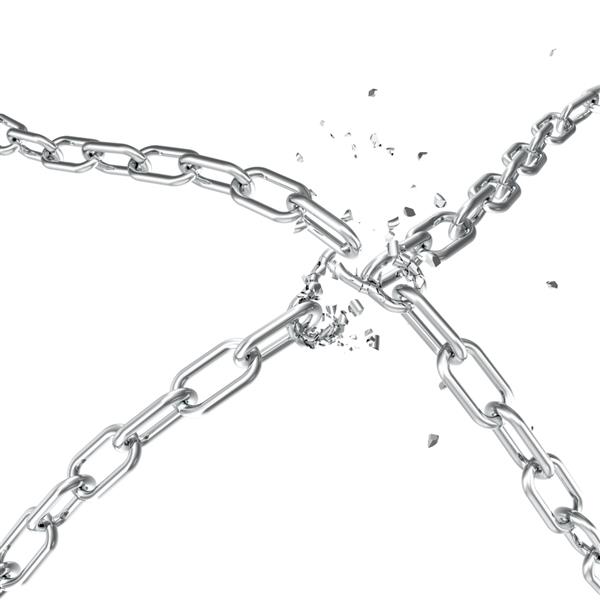 مفهوم آزادی اتصال فولاد شکسته زنجیره فلزی شکسته شکست فولاد قوی تصویر سه بعدی