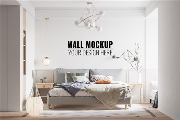 ماکت دیوار اتاق خواب داخلی رندر سه بعدی