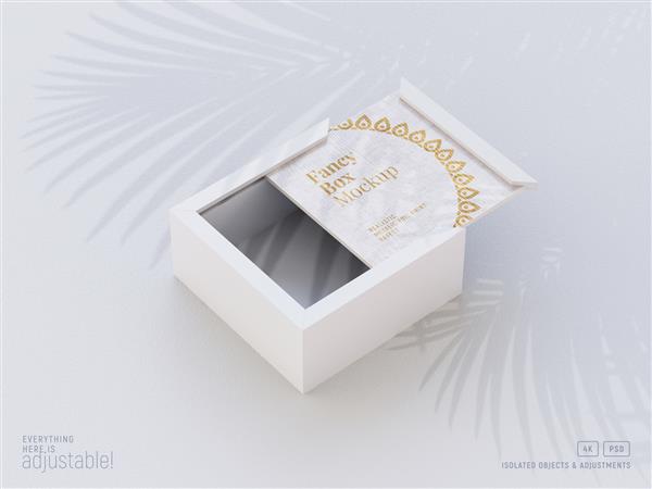 ماکت جعبه باز سفید با نمای پرسپکتیو ایزوله با پوشش سایه
