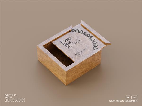ماکت جعبه باز چوبی نمای پرسپکتیو ایزوله