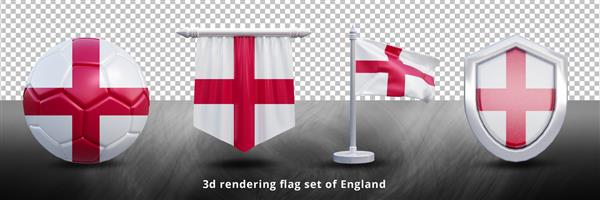 تصویر مجموعه پرچم ملی انگلستان یا نماد مجموعه پرچم کشور سه بعدی واقع گرایانه انگلستان
