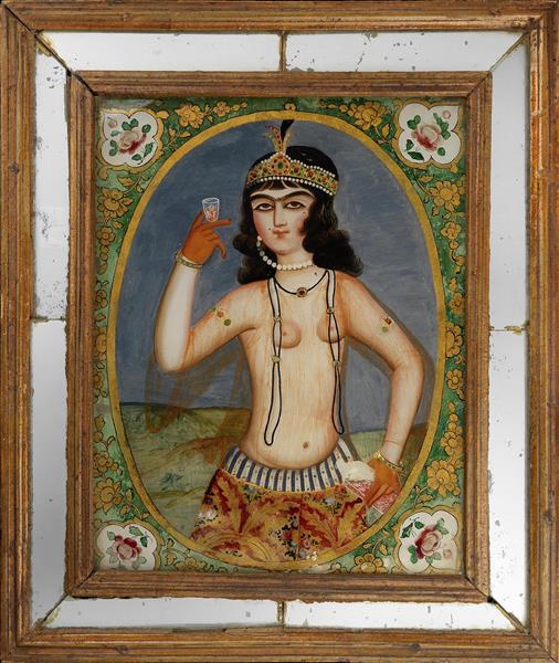 نقاشی پشت شیشه اثر هنری مربوط به اواسط قرن نوزدهم میلادی