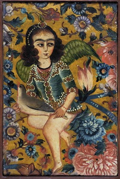 فرشته با پرنده نقاشی رنگ و روغن روی بوم