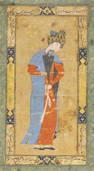نقاشی جوان با شاهین مربوط به دوره صفوی