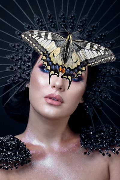 چهره زن یا آرایش اروپایی و ترکیب با پروانه