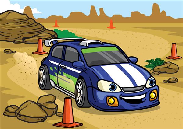 رالی کارتونی ماشین سواری در صحرا