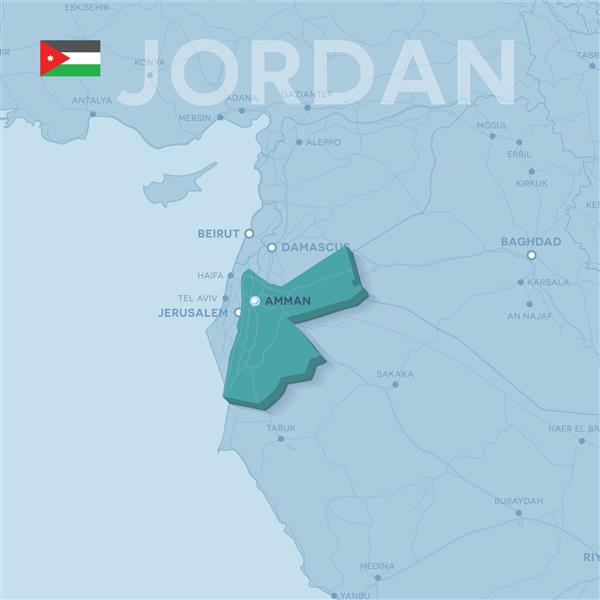 نقشه وکتور سه بعدی از شهرها و جاده ها در آسیا اردن و همسایگانش