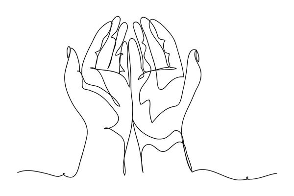 طراحی خط پیوسته دست دعا سبک خطی و تصاویر وکتور با دست طرح مجموعه طراحی شخصیت سبک ابله کارتونی