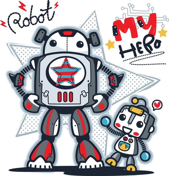 کارتونی ربات پدر و پسر جدا شده در وکتور تصویر پس زمینه سفید طرح تی شرت برای بچه ها