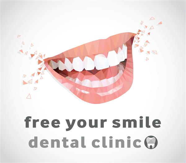 تصویرسازی کم پلی از یک لبخند با شعار لبخند خود را برای کلینیک دندانپزشکی آزاد کنید بردار