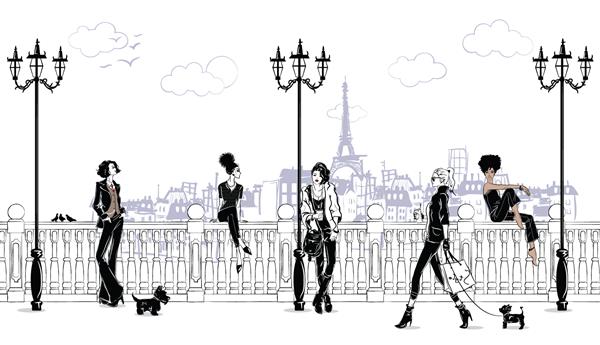 دختران مد در سبک طراحی در پاریس پرتره زن مد تصویر وکتور