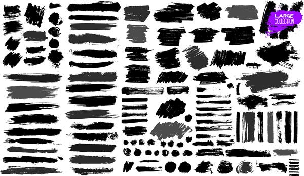 مجموعه بزرگ رنگ سیاه قلم مو قلم مو خطوط گرانگی عناصر طراحی هنری کثیف جعبه ها قاب ها تصویر وکتور جدا شده در زمینه سفید نقاشی با دست آزاد