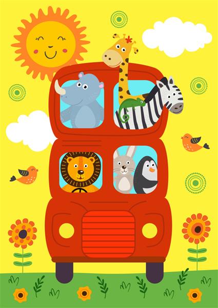اتوبوس خنده دار لندن با نمای حیوانات جلو - تصویر وکتور eps