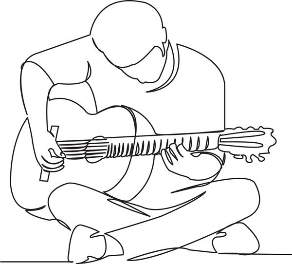 تک‌آهنگی که یک خط کشیده شده است یک نوازنده خیابانی تصویری از سیلوئت را که با دست کشیده شده است می‌نوازد هنر خط نوازندگی گیتار