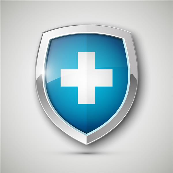 صلیب محافظ سلامت پزشکی مفهوم سپر محافظ فولادی محافظت شده نماد فولادی نشان ایمنی محافظ بنر فلزی حریم خصوصی برچسب فلزی محافظ امنیتی شکل برچسب کرومی ارائه
