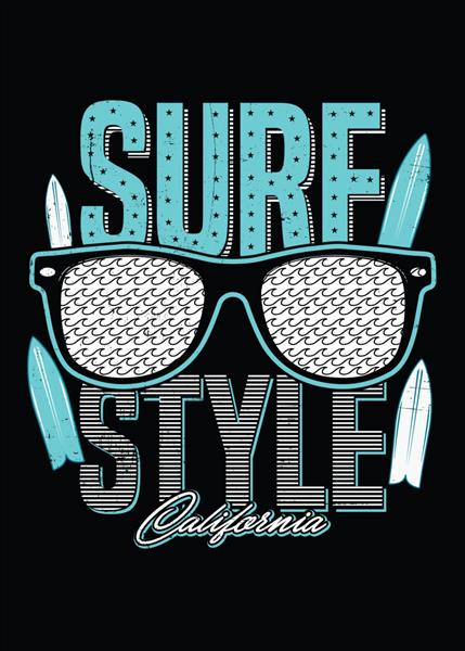 پوستر رنگارنگ میز عینک کالیفرنیا به سبک موج سواری مضطرب است