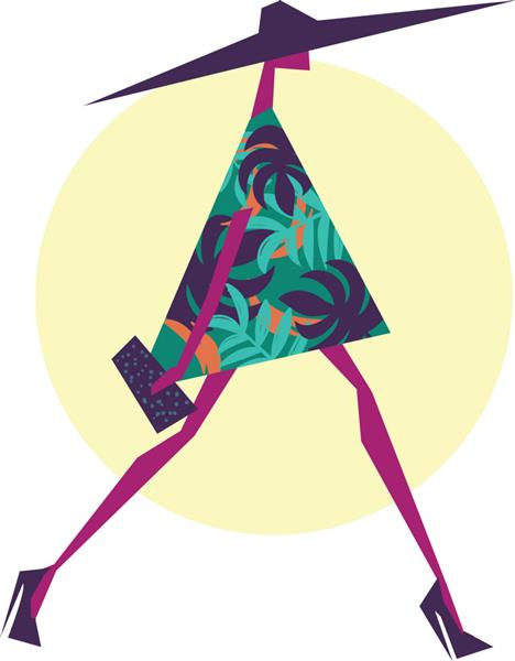 طراحی تصویر مد به سبک هندسی تزئینی طرح تی شرت دخترانه فانتزی زمان تابستان دختر در حال راه رفتن با کفش پاشنه بلند لباس اولین با طرح برگ های استوایی کلاه بزرگ در بالا