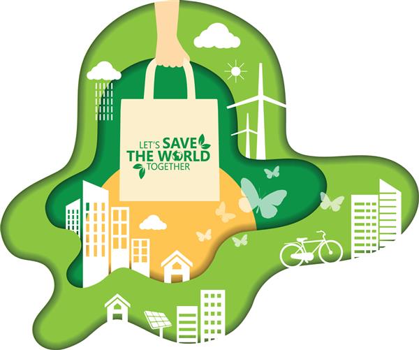 به پلاستیک نه بگویید از کیسه های پارچه ای استفاده کنید مفهوم روز جهانی محیط زیست سبز اکو زمین تصویر وکتور