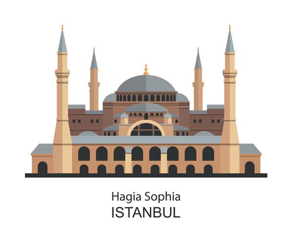 ایاصوفیه در استانبول ترکیه تصویر وکتور نماد مسطح بسیار دقیق است