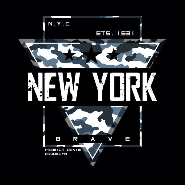 طرح های گرافیکی شعارها با بافت استتار تایپوگرافی شهر نیویورک با شعار برای چاپ پیراهن گرافیک تیشرت به سبک نظامی خیابانی بردار