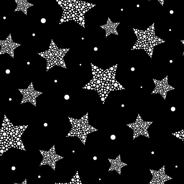 الگوی زیبا و بدون درز با ستاره های سفید ساخته شده از نقطه و دایره در پس زمینه سیاه تصویر وکتور آتش بازی جادویی آسمان درخشان پس زمینه روشن استارداست صورت فلکی