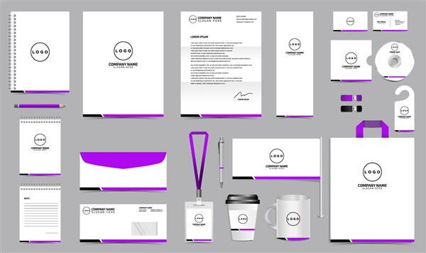 مجموعه هویت شرکتی کیت طراحی قالب خالی لوازم التحریر قالب برندینگ قابل ویرایش با رنگ پس زمینه سفید برای وکتور مالی شرکت تجاری