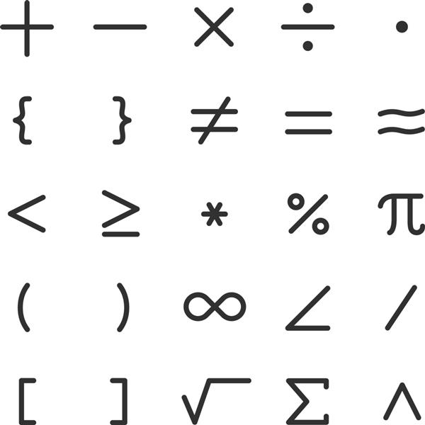 نمادهای ریاضی مجموعه آیکون محاسبات ریاضی خط با سکته مغزی قابل ویرایش