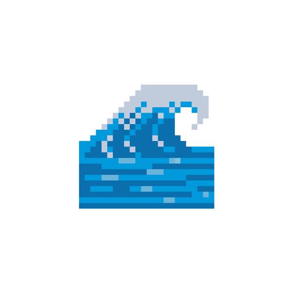 نماد هنر پیکسل امواج الگوی لوگوی نماد موج آب علامت آب و هوا تصویر وکتور جدا شده طراحی برای وب سایت اپلیکیشن استیکر