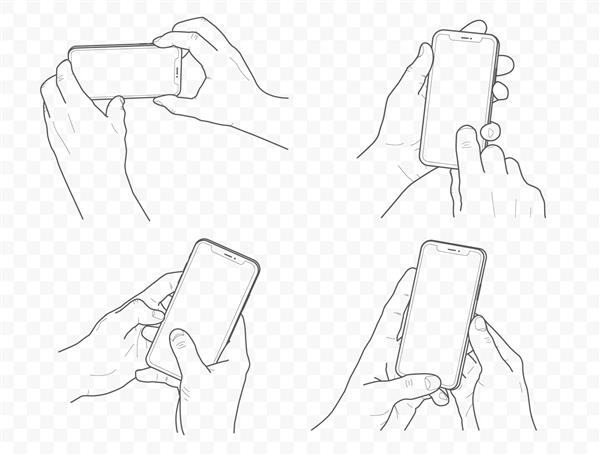 دست‌های جدا شده وکتور قرار دادن گوشی هوشمند و تلفن فشار دادن دست‌ها و ضربه زدن روی صفحه نمایش با اندازه x و xs