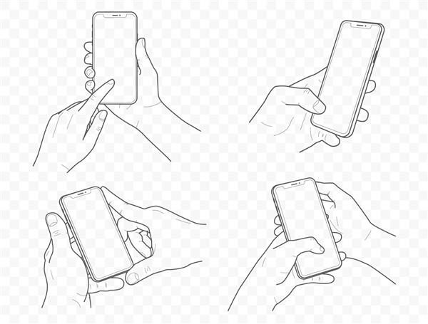 دست‌های جدا شده وکتور قرار دادن گوشی هوشمند و تلفن فشار دادن دست‌ها و ضربه زدن روی صفحه نمایش با اندازه x و xs
