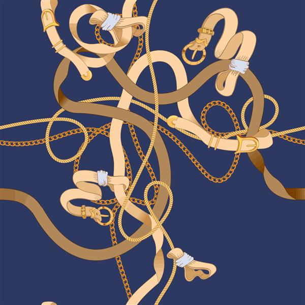 الگوی بدون درز با زنجیر و کمربند صاف وکتور پچ باروک برای روسری چاپ پارچه