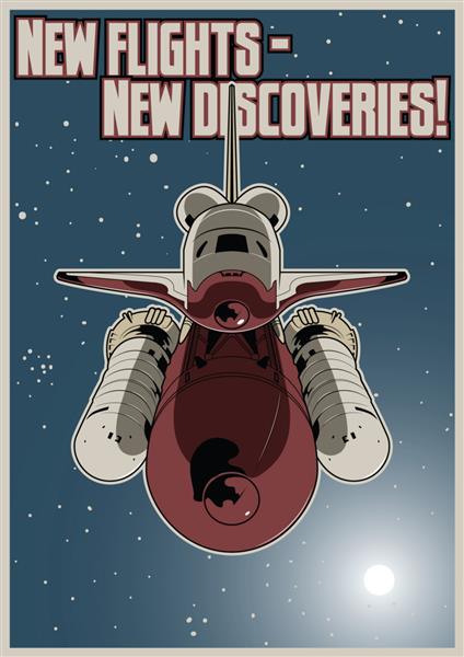 پروازهای جدید - اکتشافات جدید پوستر تبلیغاتی فضایی فضای بیرونی و موشک
