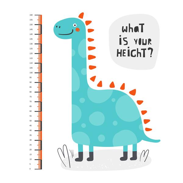 اندازه گیری قد کودک سانتی متر نمودار با دایناسور برای دیوار فضای داخلی اتاق دینو خنده دار برای کودکان