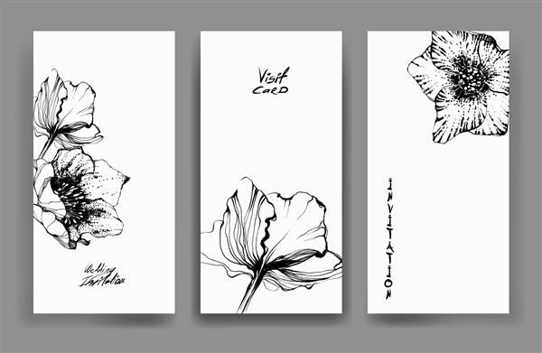 کارت‌های ویزیت ساقه هلبوروس گیاه‌شناسی زیبا و ملایم عنصر طبیعت قدیمی برای تجارت کارت پستال یا دعوت نامه عروسی گل شیک شکوفه فانتزی خط سیاه انگیزه گیاهی اوج گیاهی
