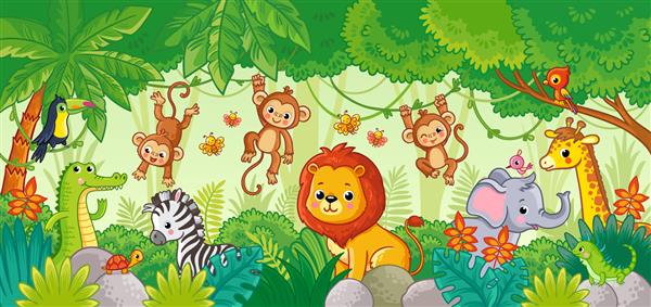 حیوانات آفریقایی در جنگل حیوانات کارتونی زیبا مجموعه ای از حیوانات