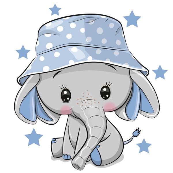 فیل کارتونی ناز با کلاه پاناما جدا شده در پس زمینه سفید