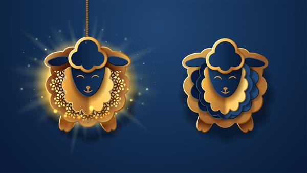 فانوس آویزان به عنوان گوسفند برای عید قربان کاغذ فانوس به شکل بره برای باکرید یا جشن قربانی تزیین مسلمانان باکرید به عنوان بره قوچ بز برای تعطیلات اسلامی یا جشن دین جشن