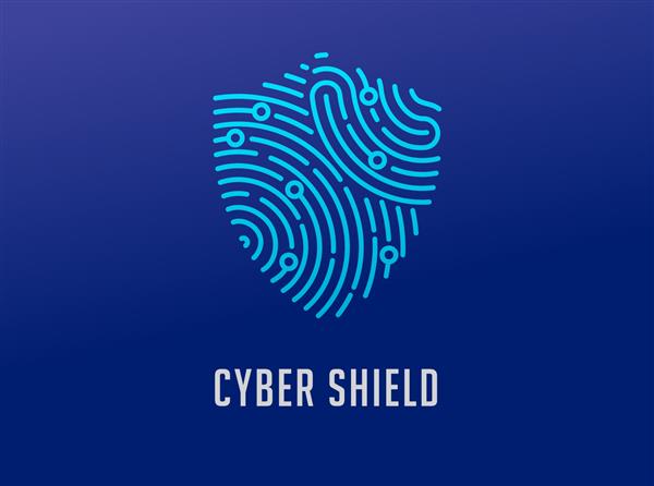 آرم اسکن اثر انگشت حریم خصوصی نماد سپر امنیت سایبری اطلاعات هویت و حفاظت از شبکه طراحی آیکون وکتور