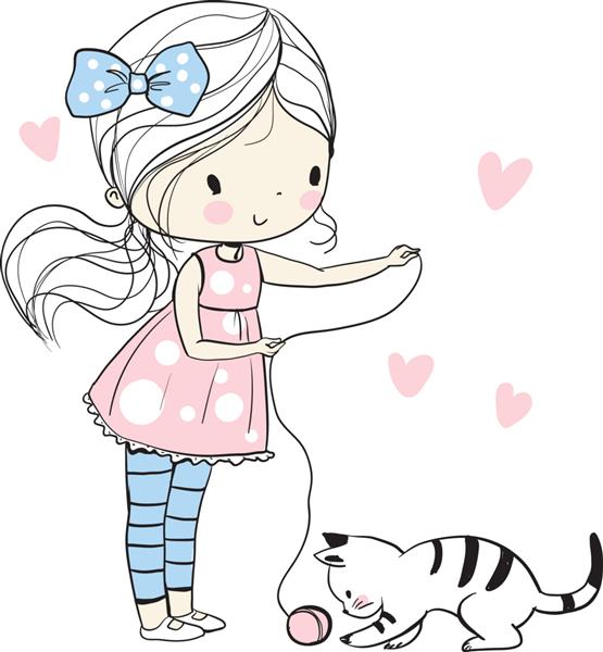 دختر ناز در حال بازی با یک بچه گربه