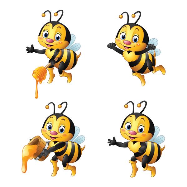 مجموعه زنبورهای کارتونی با مجموعه عسل