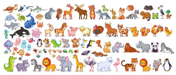 مجموعه وکتور بزرگ با حیوانات به سبک کارتونی مجموعه وکتور با پستانداران
