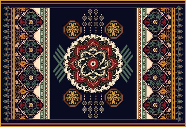 طرح وکتور زینتی رنگارنگ برای فرش فرش تاپیس تشک یوگا فرش ایرانی حوله پارچه پس زمینه هندسی گل زیور آلات عربی با عناصر تزئینی وکتور قالب فرش