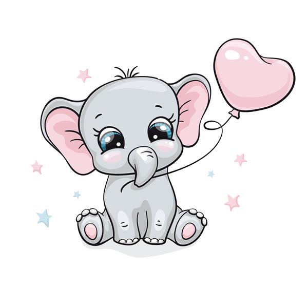 فیل چاپ بچه ناز کوچک شیرین با بادکنک یک ستاره تصویر جالب حیوانات آفریقایی برای تی شرت مهد کودک لباس بچه گانه کارت تولد دعوتنامه مناسب برای لباس خواب و دکور اتاق بازی