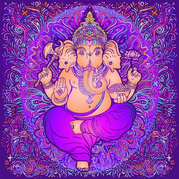 فیل زیبا به سبک قبیله ای با دست طراحی شده است طرح پیسلی رنگارنگ الگوهای ماندالای بوهو زیور آلات پیشینه قومی هنر معنوی یوگا خدای هندی گانشا نماد تایلندی چاپ تیشرت پوستر