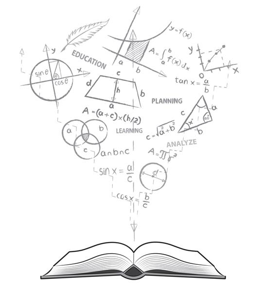 کتاب باز و فرمول های ریاضی موضوع ریاضی طراحی روی زمینه سفید به سبک ابله بازگشت به مدرسه مفهومی برای آموزش