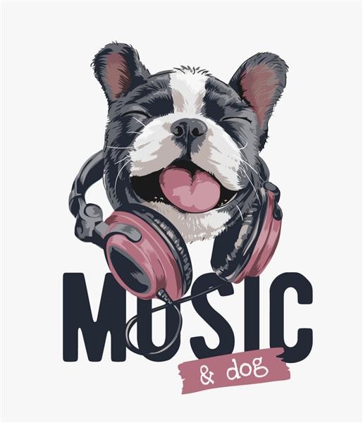 شعار موسیقی با سگ شاد روی تصویر هدفون