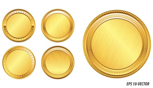 مجموعه ای از سکه واقعی طلا جدا شده یا ارز دیجیتال طلایی یا ارز دیجیتال تصویر بیت کوین یا ارز دیجیتال پرداخت اتروم لایت کوین dogecoin به ماه مفهوم وکتور eps